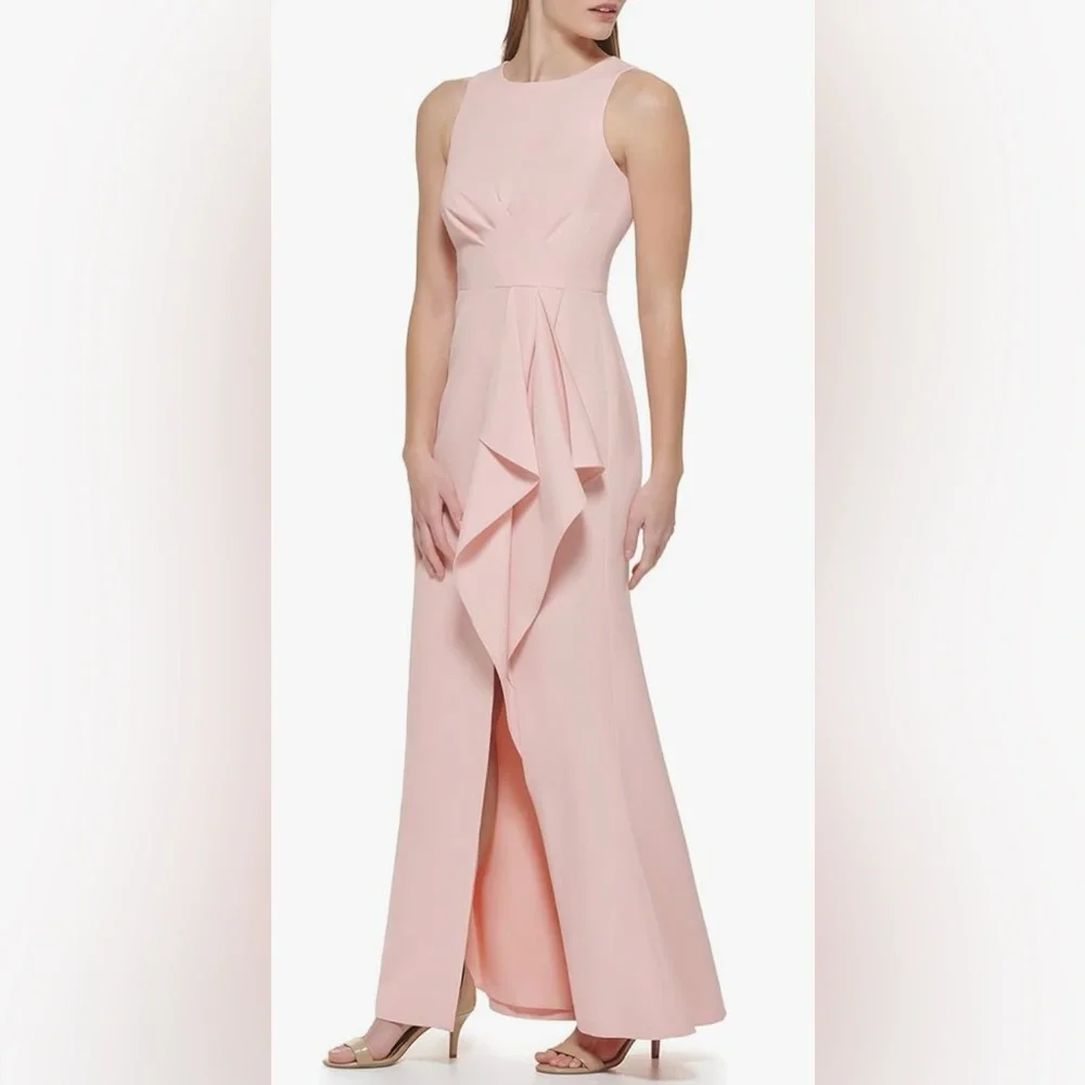 Eliza J Ruffle Drape Sleeveless Maxi Dress Evening Gown Size 6 Wedding Guest - Picture 1 of 16